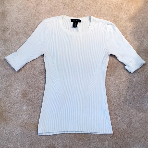 White House Black Market Sweaters - WHBM White crew neck short sleeve light. sweater with cute sleeve cuffs. Sz XS